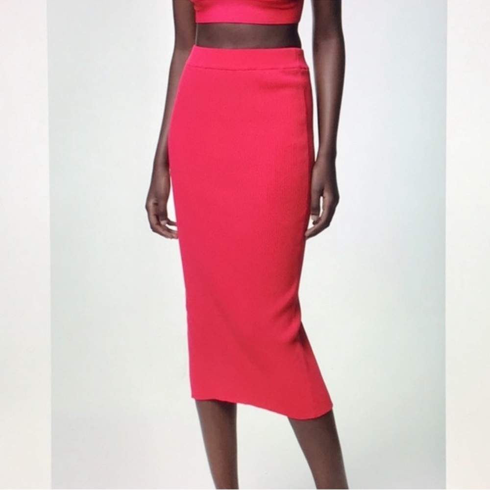 Zara Hot Pink Ribbed Midi Skirt